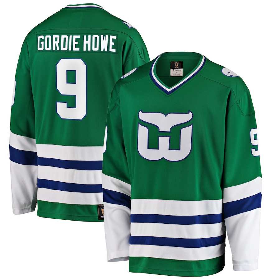 Mens Hartford Whalers #9 Gordie Howe Fanatics Branded Green Premier Breakaway Retired Jersey Dzhi->hartford whalers->NHL Jersey